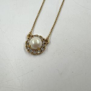Kate Spade Necklace Faux Pearl CZ Rhinestone Halo Pendant Gold Tone 14”-17”